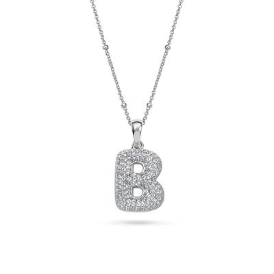 Lab-Created White Sapphire Pavé Bubble B Initial Pendant in Sterling Silver
