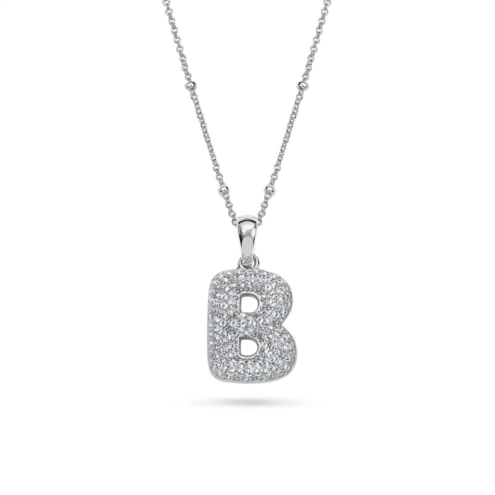 Lab-Created White Sapphire Pav&eacute; Bubble B Initial Pendant in Sterling Silver – Image 1 of 4