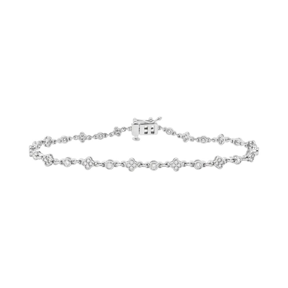 Diamond Alternating Flower Line Bracelet in Sterling Silver, 7" (1/2 ct. tw.) – Image 1 of 2