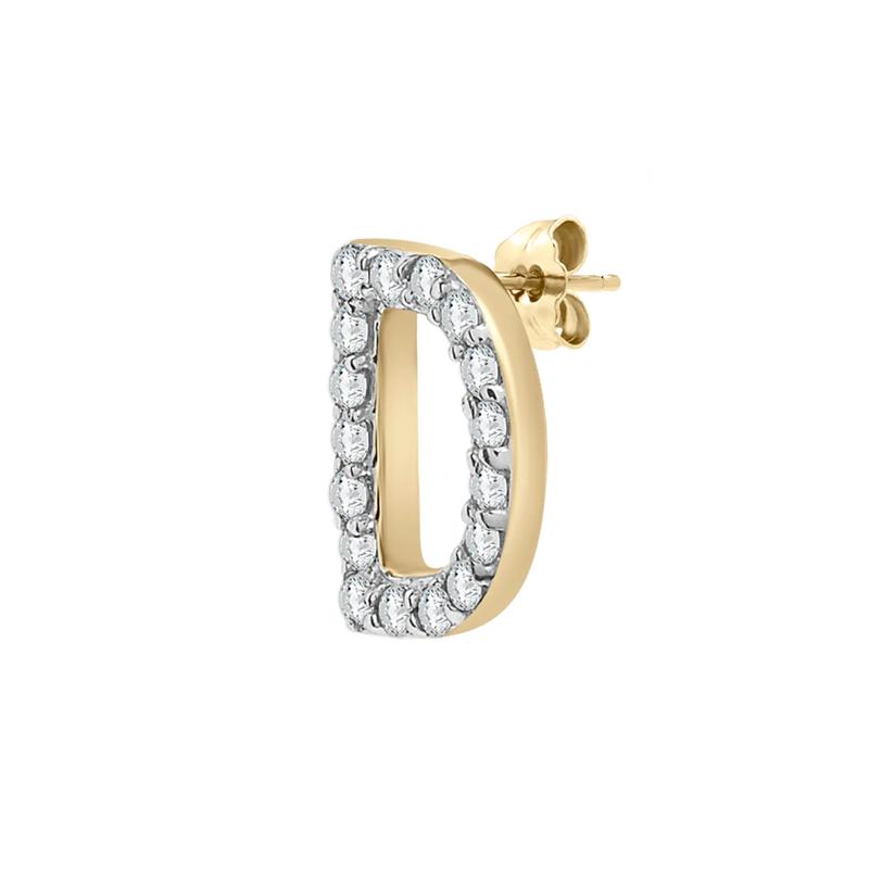 Single-Letter Stud Earring &ldquo;D&rdquo; with Diamond Accents in 10K Yellow Gold – Image 2 of 2