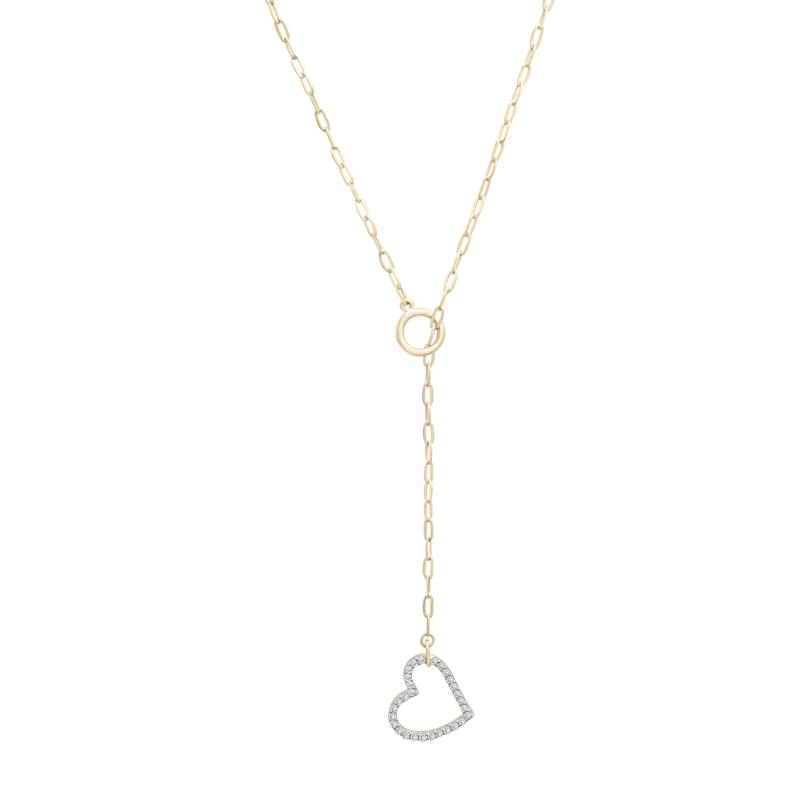 Diamond Paperclip Lariat Heart Necklace in 10K Yellow Gold &#40;1/10 ct. tw.&#41; – Image 1 of 3