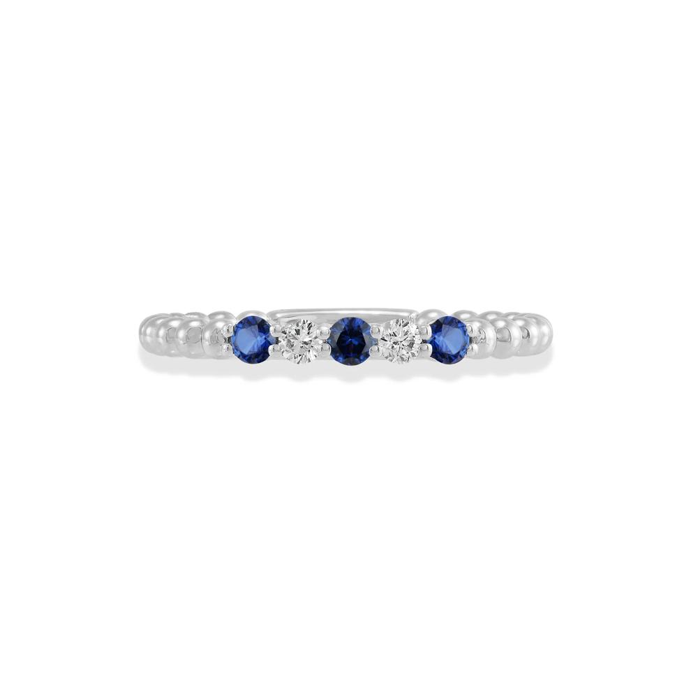 Lab-Created Blue &amp; White Sapphire Five-Stone Beaded Stack Band Ring in Sterling Silver – Image 1 of 4