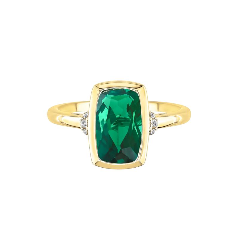 Lab-Created Emerald and Diamond Accent Ring in 10K Yellow Gold – Image 1 of 3
