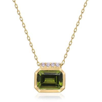 Peridot & Diamond Accent Pendant Necklace in 10K Yellow Gold