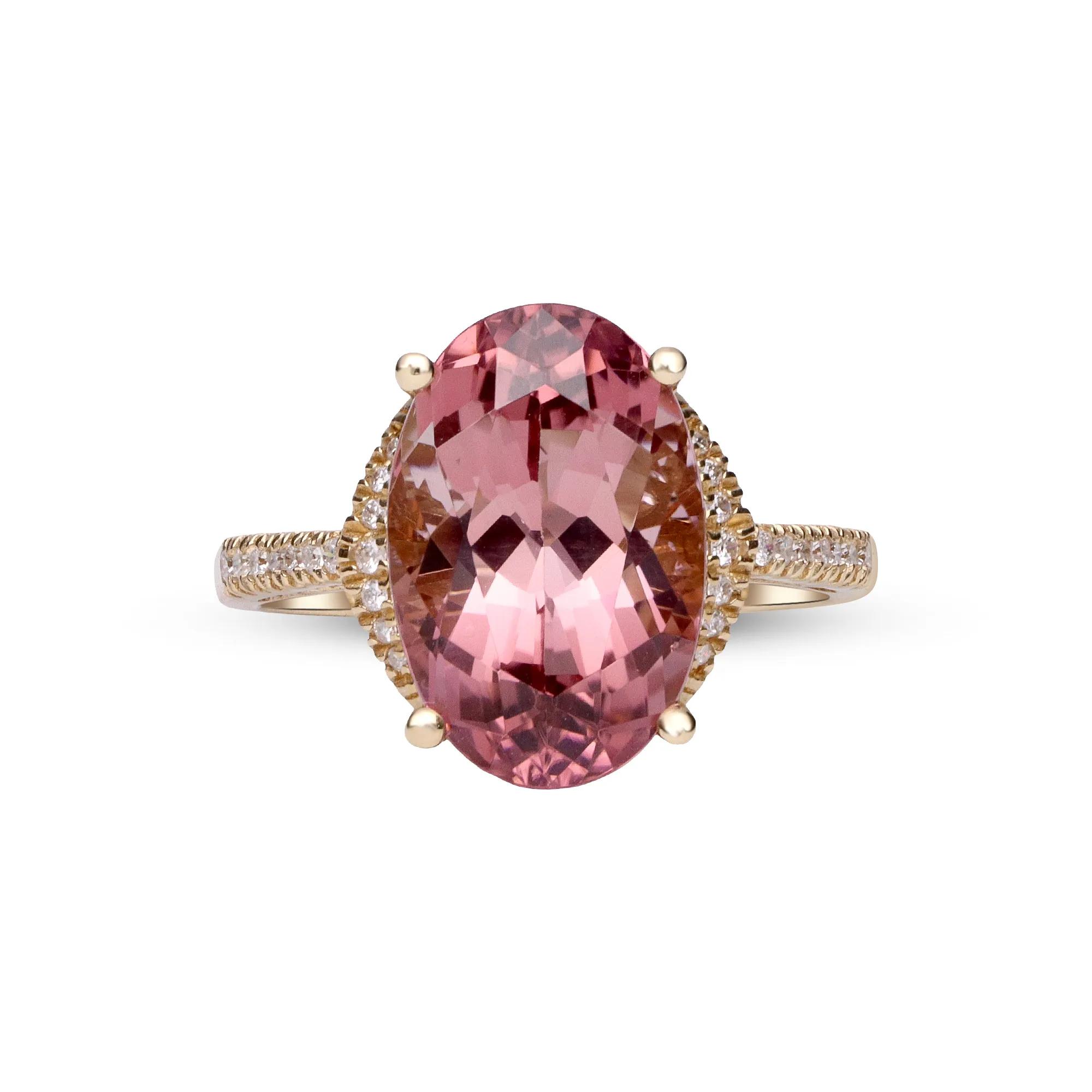 Pink Tourmaline & Diamond Ring in 14K Yellow Gold