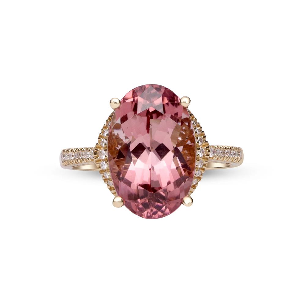 Pink Tourmaline &amp; Diamond Ring in 14K Yellow Gold (1/8 ct. tw.) – Image 1 of 4