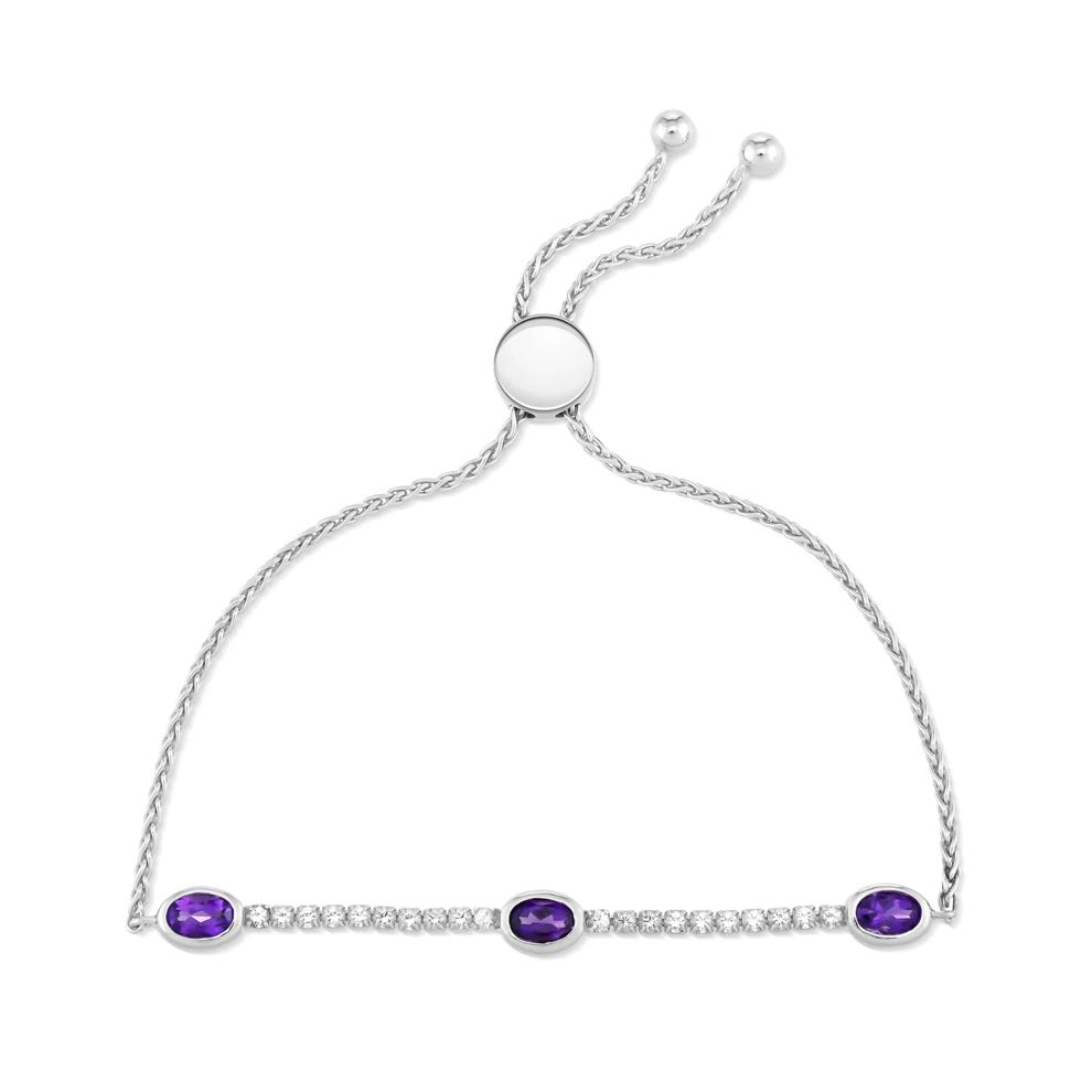 Amethyst &amp; White Topaz Bolo Bracelet in Sterling Silver, 9.5" – Image 2 of 2