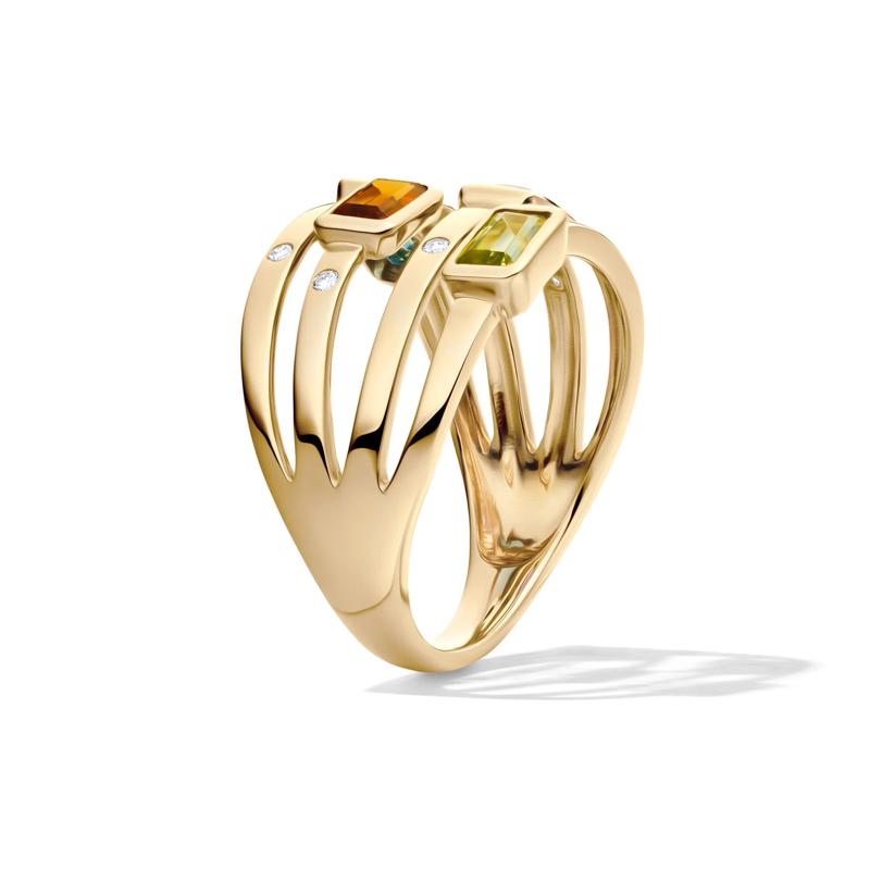 Multi-Row Gemstone and Diamond Accent Ring in 14K Yellow Gold – Image 3 of 4