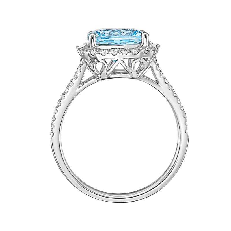 Aquamarine &amp; Diamond Halo Split-Shank Ring in 14K White Gold &#40;1/2 ct. tw.&#41; – Image 2 of 3