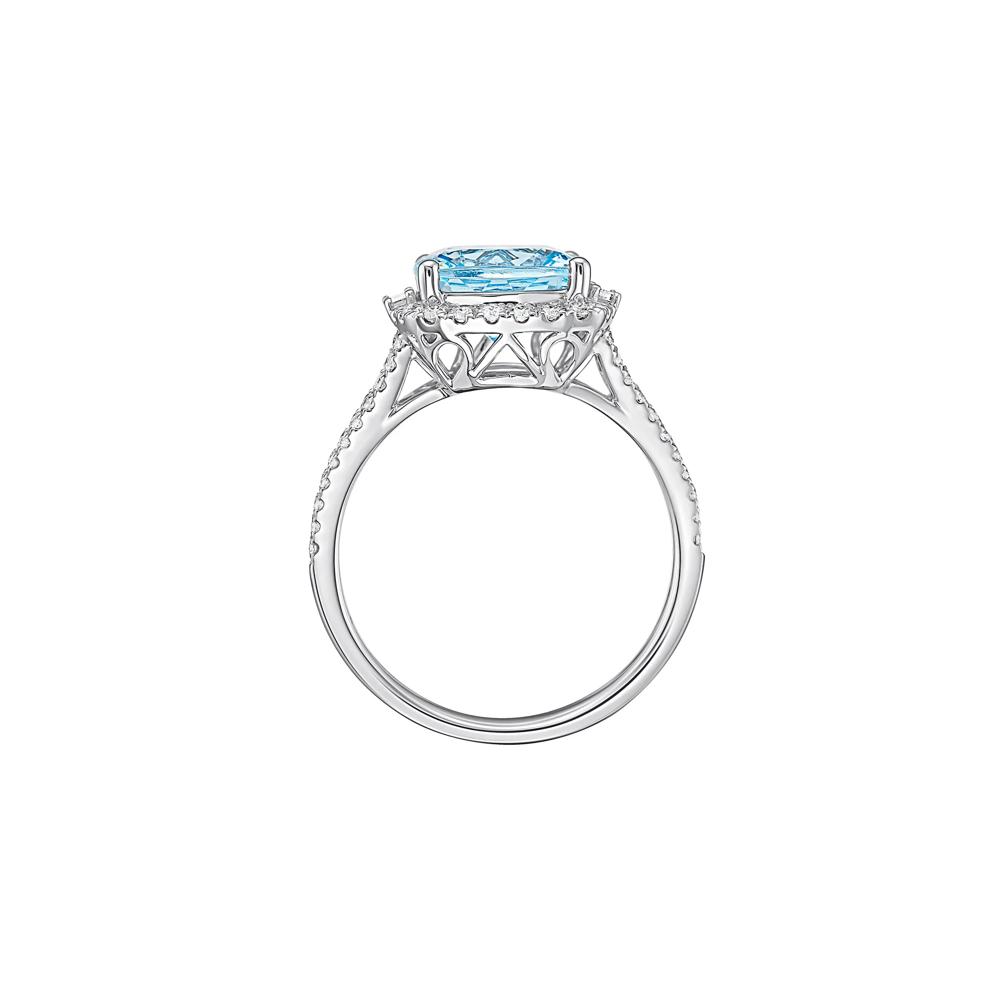 Aquamarine &amp; Diamond Halo Split-Shank Ring in 14K White Gold (1/2 ct. tw.) – Image 2 of 3