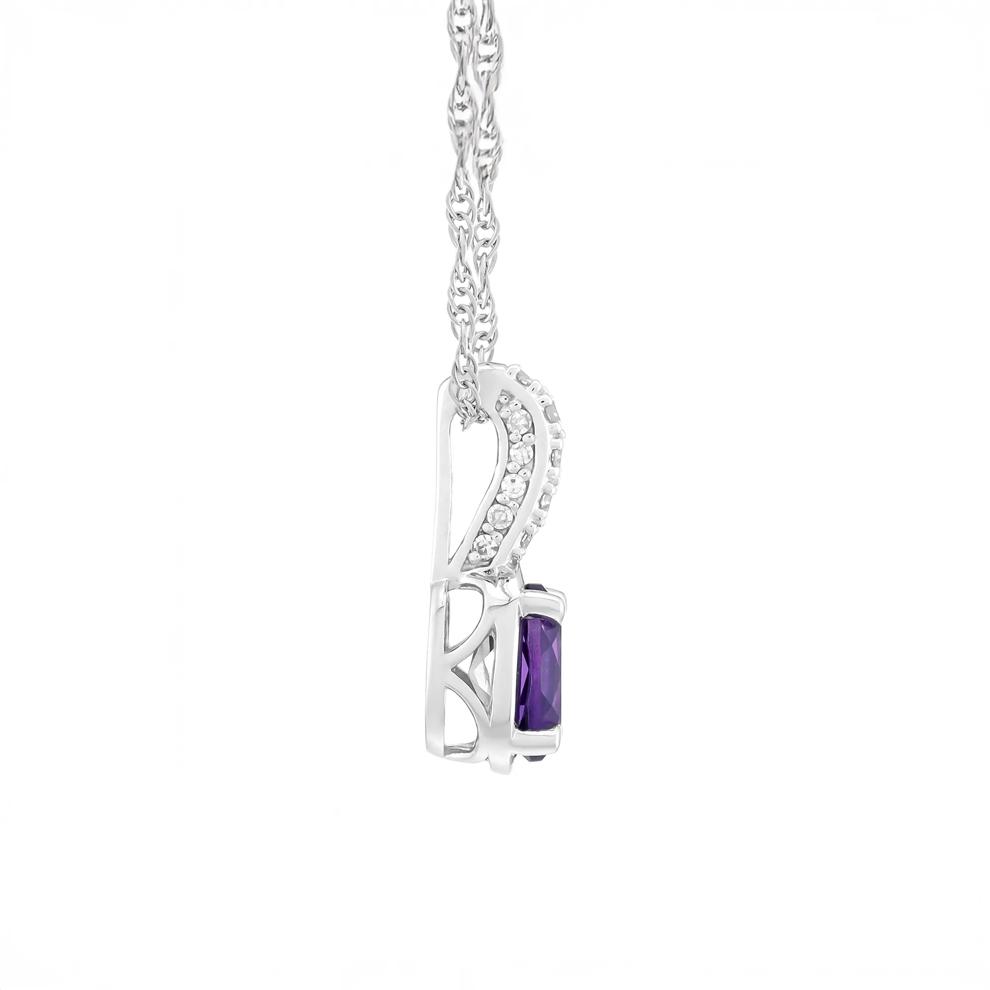 Oval Amethyst &amp; Diamond Accent Pendant Necklace in Sterling Silver – Image 2 of 3