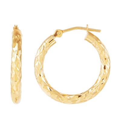 Crystal Cut Hoop Earrings in 10K Yellow Gold, 18MM