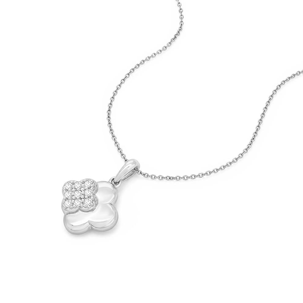 Diamond Clover Pendant Necklace in Sterling Silver, 18" (1/10 ct. tw.) – Image 3 of 4