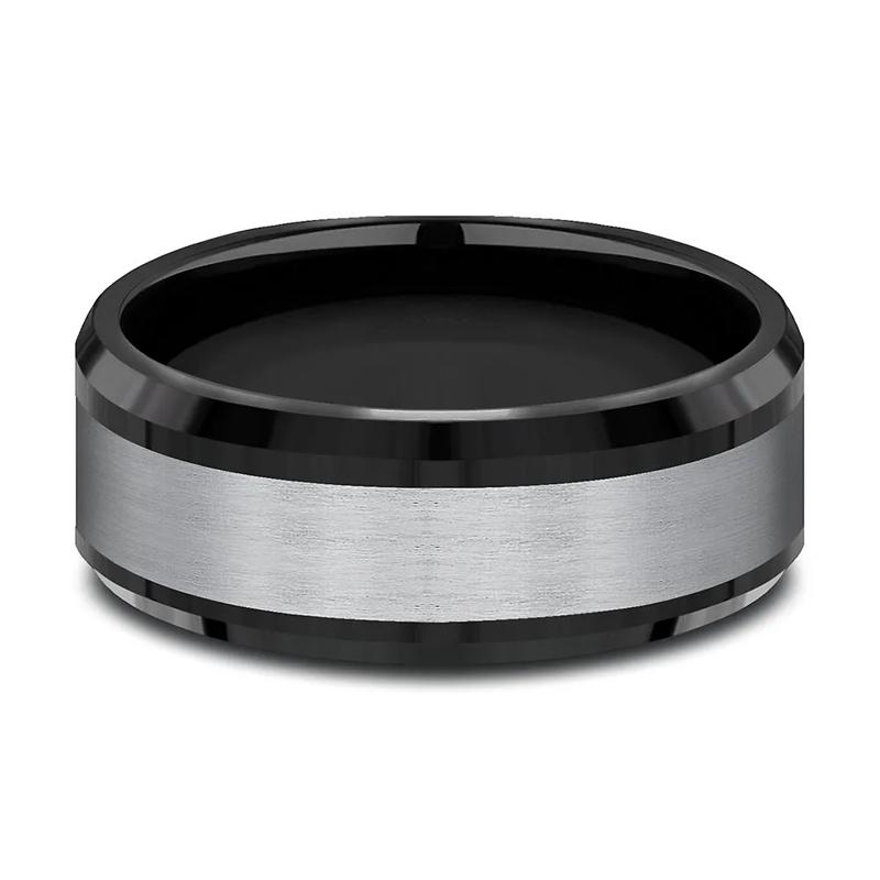 Men&#39;s Grey Titanium Center Band in Black Tantalum, 8MM – Image 1 of 3