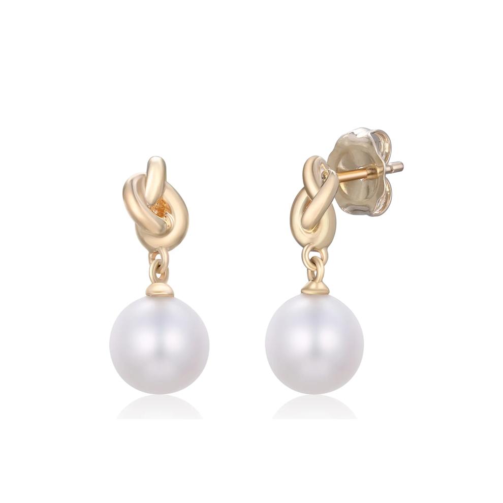 Freshwater Cultured Pearl Knot Drop Earrings in 10K Yellow Gold – Image 1 of 1
