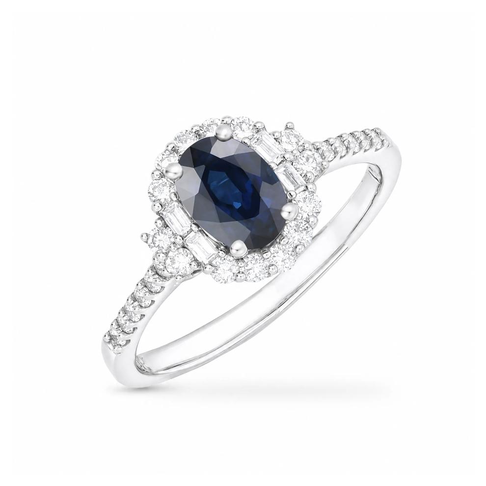 Blue Sapphire &amp; Diamond Halo Ring in 10K White Gold (1/3 ct. tw.) – Image 4 of 4