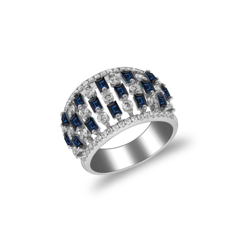 Blue Sapphire and Diamond Checkerboard Ring in 14K White Gold &#40;1 ct. tw.&#41; – Image 4 of 5