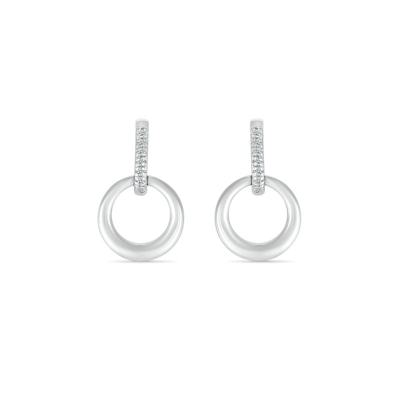 Diamond Accent Mini Door Knocker Earrings in Sterling Silver – Image 2 of 3
