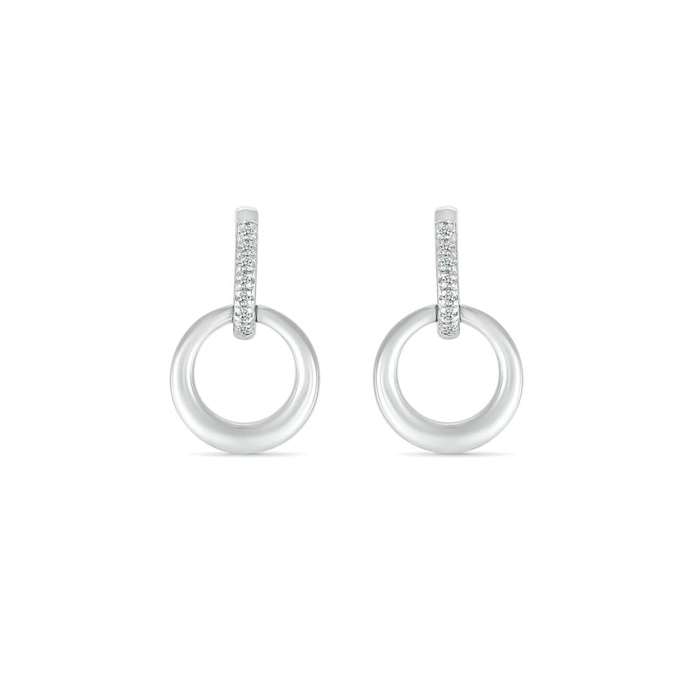 Diamond Accent Mini Door Knocker Earrings in Sterling Silver – Image 2 of 3