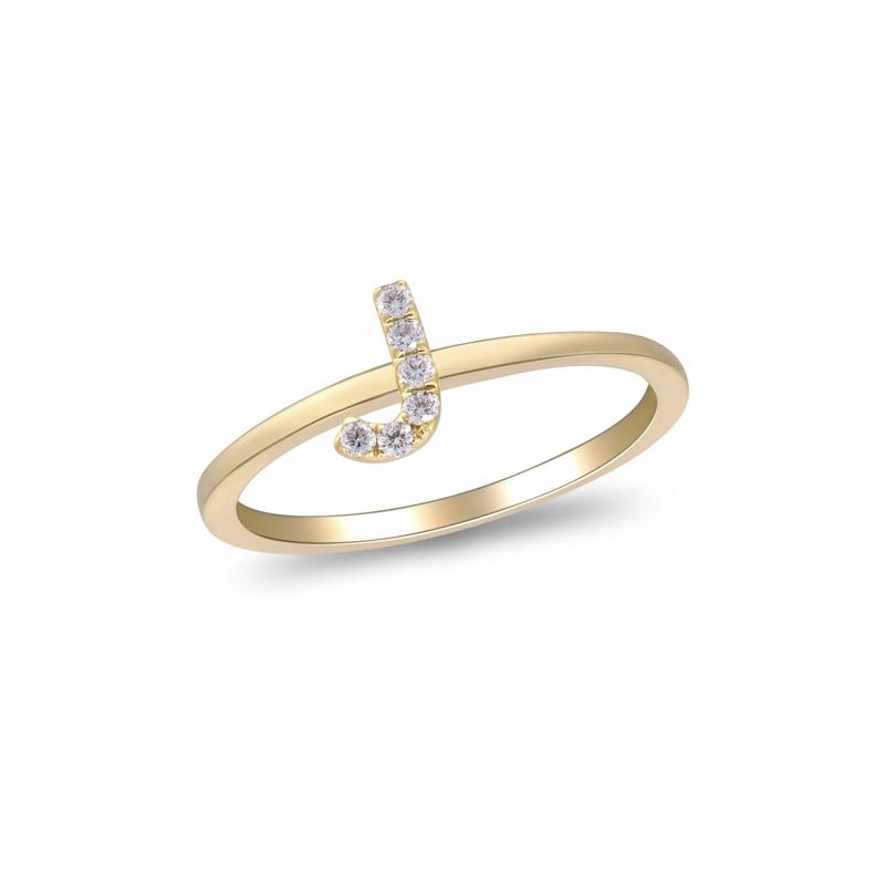 Diamond Accent &quot;J&quot; Initial Ring in 10K Yellow Gold – Image 4 of 4