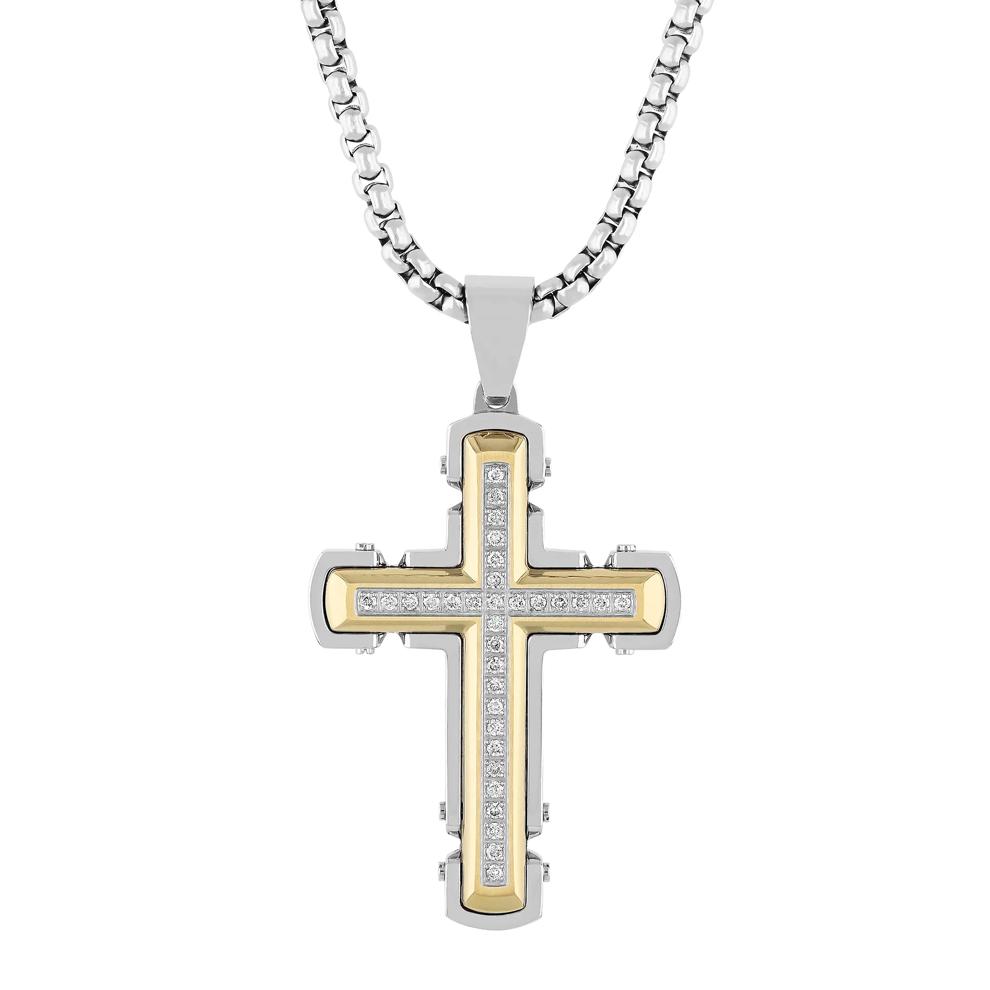 Men's Diamond Cross in Ion-Plated Stainless Steel, 24" (1/4 ct. tw.) – Image 1 of 4
