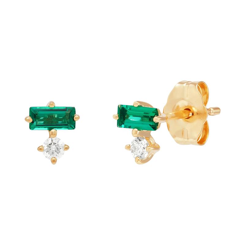 Lab Grown Diamond Accent and Lab-Created Emerald Earrings in 10K Yellow Gold – Image 1 of 1