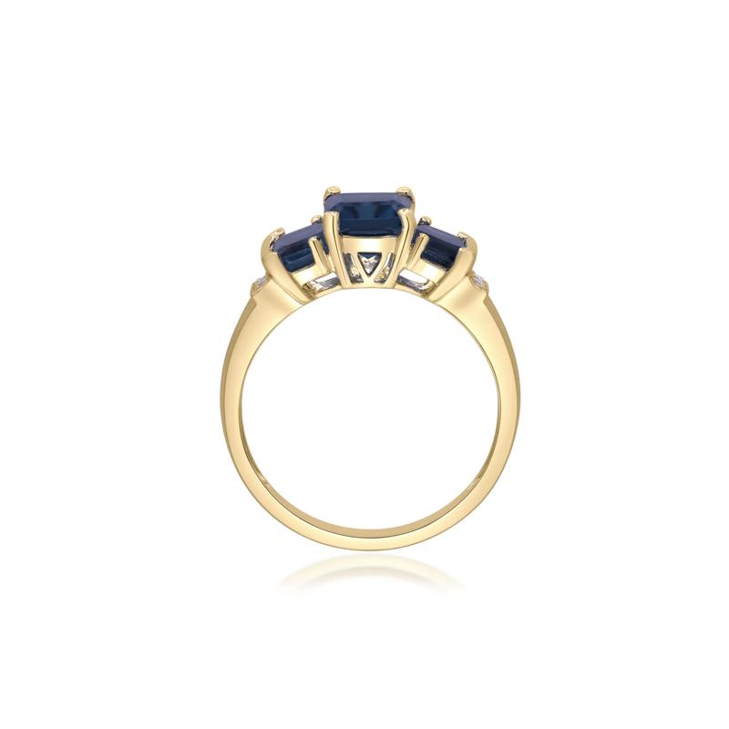 London Blue Topaz Three Stone Ring with Diamond Accent in 10K Yellow Gold – Image 2 of 4