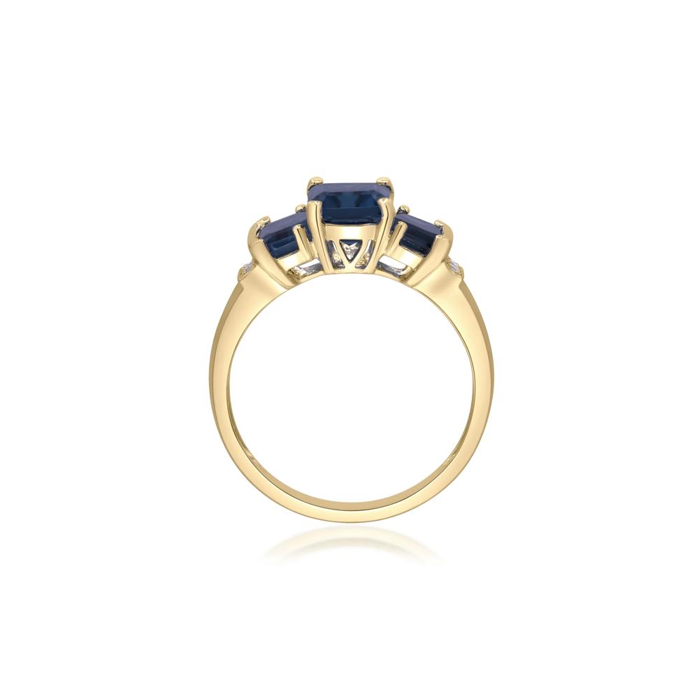 London Blue Topaz Three Stone Ring with Diamond Accent in 10K Yellow Gold – Image 2 of 4