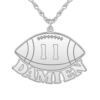 Personalized Nameplate Football Pendant in Sterling Silver