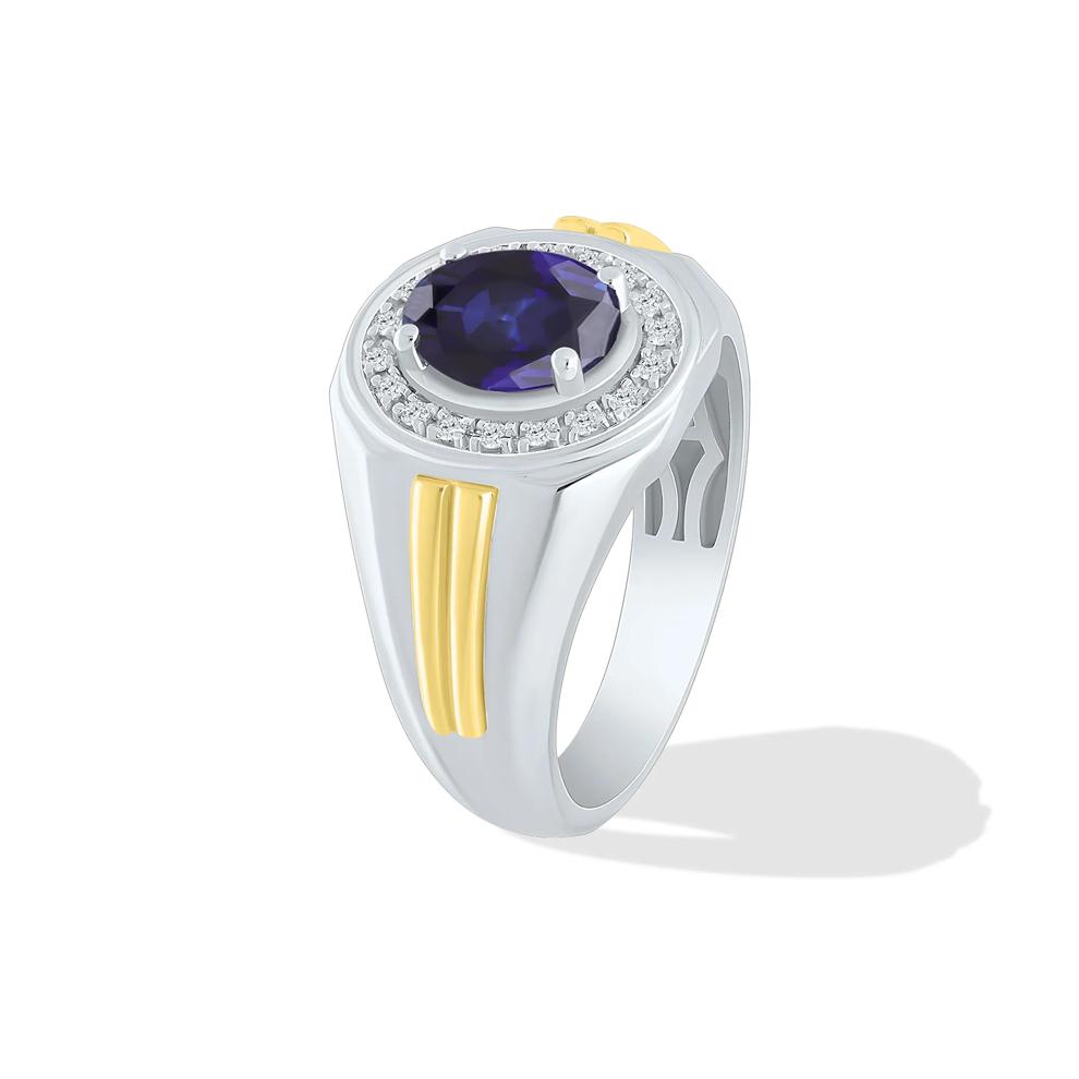 Men's Diamond &amp; Lab-Created Blue Sapphire Ring in Sterling Silver (1/5 ct. tw.) – Image 4 of 4