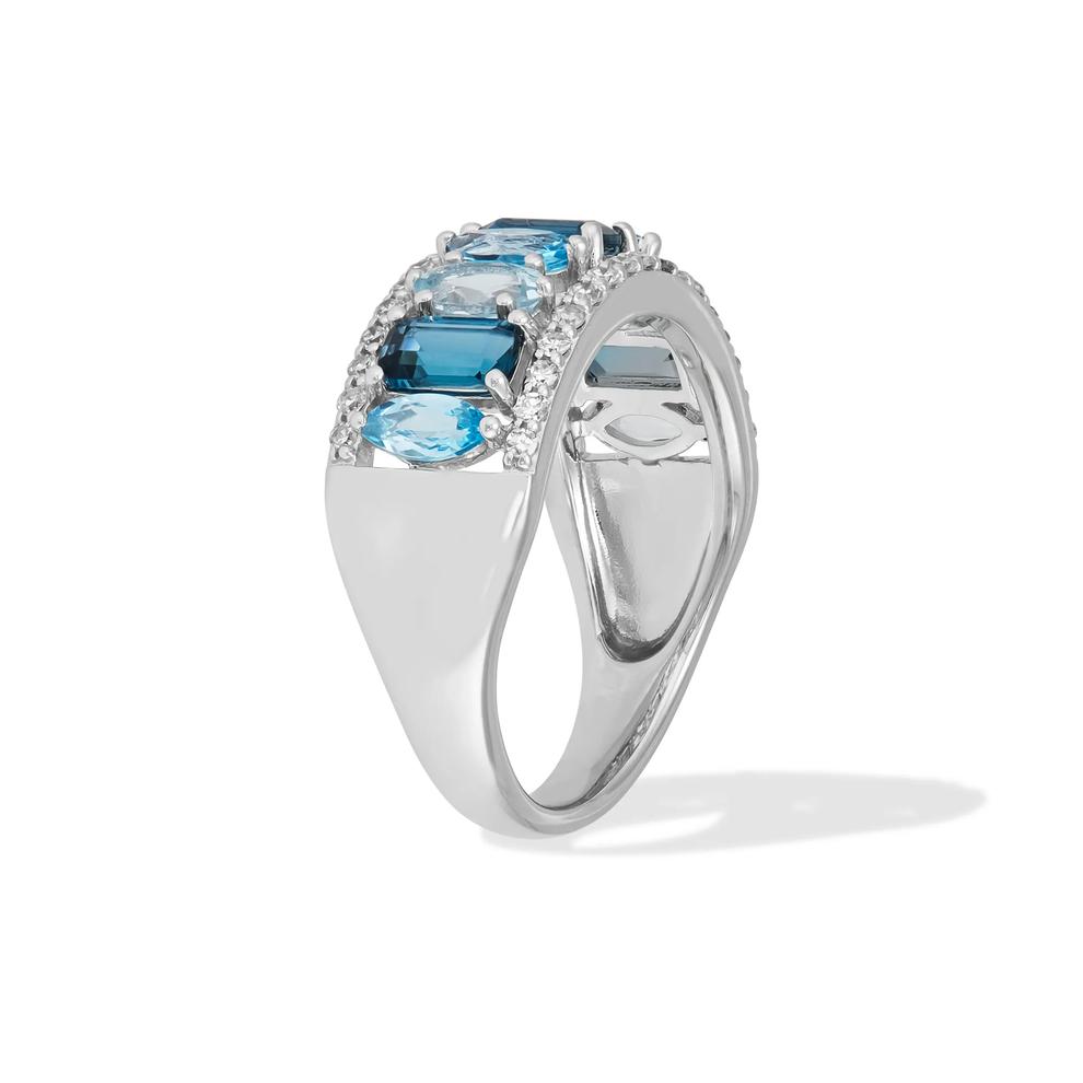 London Blue Topaz, Swiss Blue Topaz, Blue Topaz, &amp; Diamond Mixed-Shape Band in 10K White Gold (1/4 ct. tw.) – Image 3 of 4