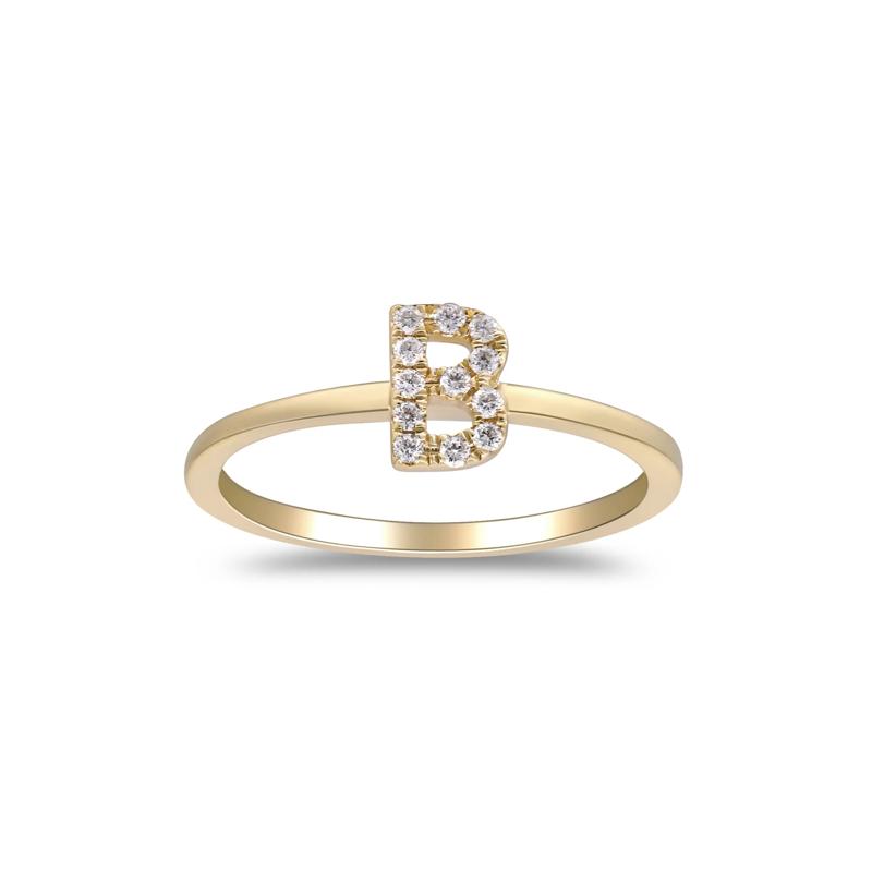 Diamond Accent &quot;B&quot; Initial Ring in 10K Yellow Gold – Image 1 of 5