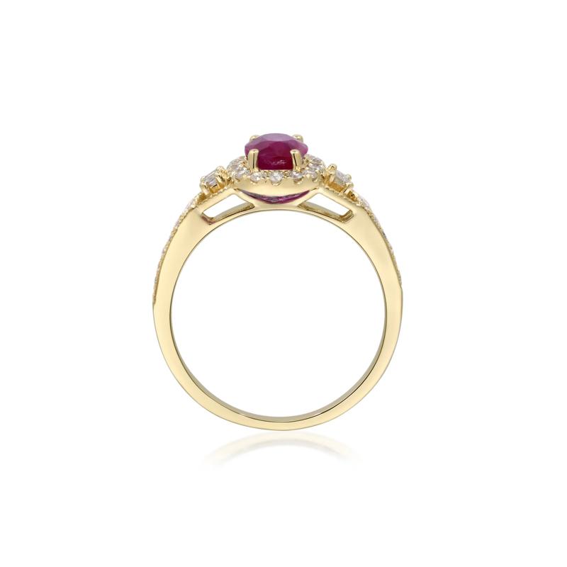 Ruby &amp; Diamond Halo Ring in 10K Yellow Gold &#40;1/3 ct. tw.&#41; – Image 2 of 5