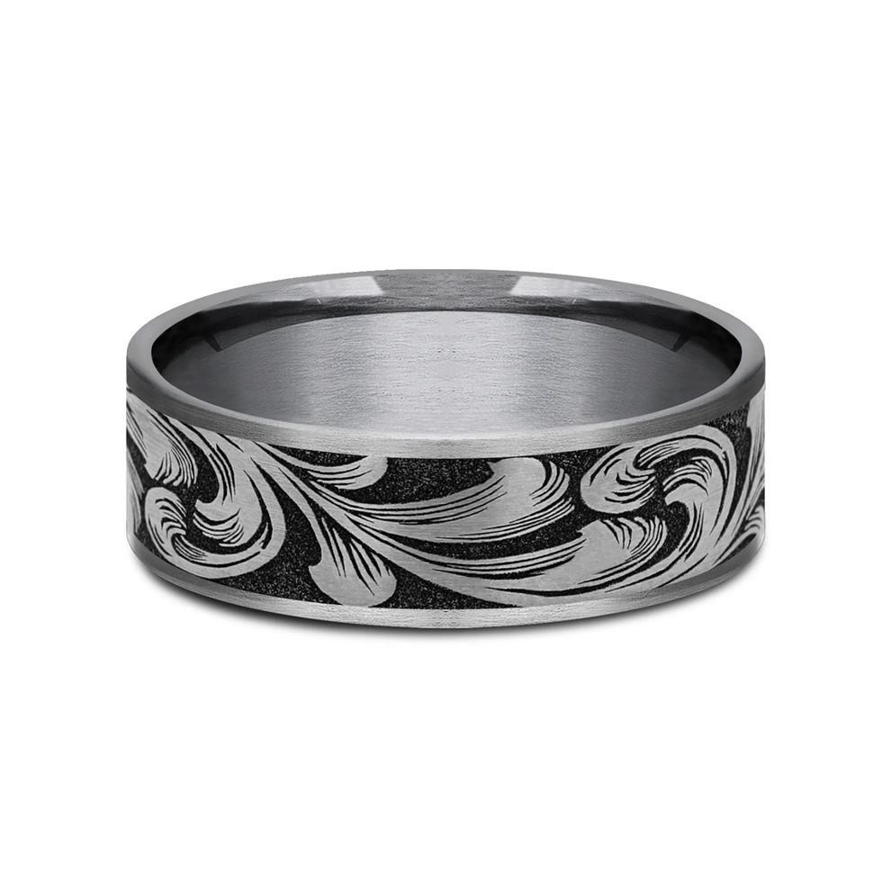 Men&rsquo;s Barrel Script Wedding Band in Titanium &amp; Tantalum, 7.5MM – Image 1 of 3