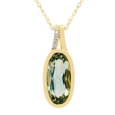 Green Amethyst and Diamond Accent Pendant in 10K Yellow Gold