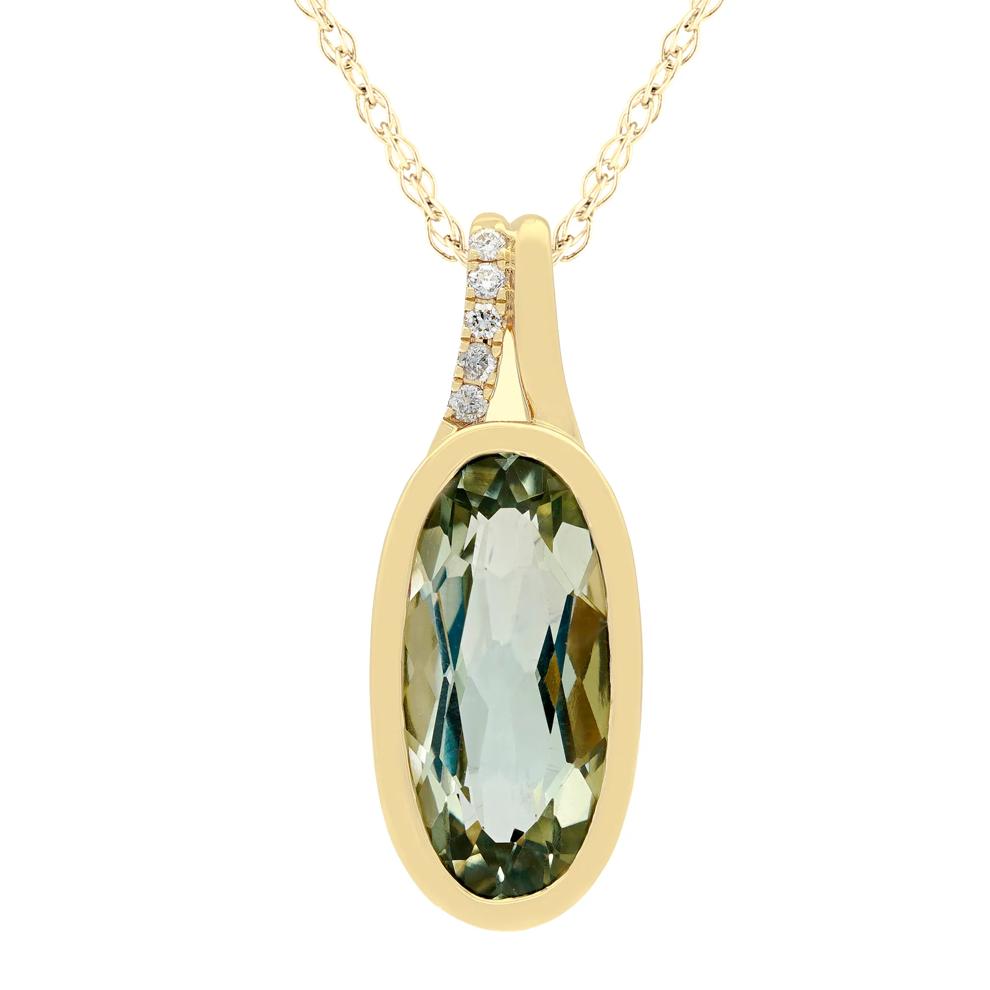 Green Quartz and Diamond Accent Pendant in 10K Yellow Gold – Image 1 of 3