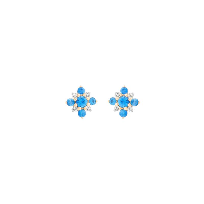 Ceylon Blue Sapphire &amp; Diamond Accent Floral Stud Earrings in 10K Yellow Gold – Image 2 of 2