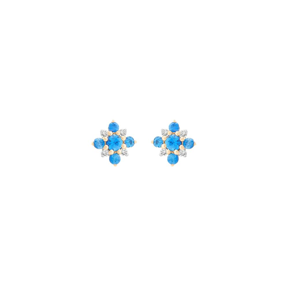 Ceylon Blue Sapphire &amp; Diamond Accent Floral Stud Earrings in 10K Yellow Gold – Image 2 of 2