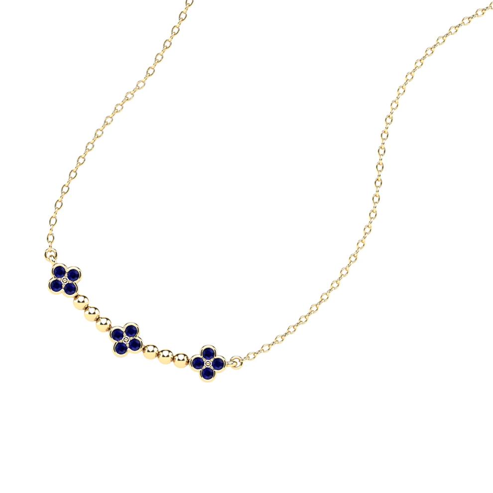 Blue Sapphire Clover Bar Necklace in 10K Yellow Gold – Image 4 of 4