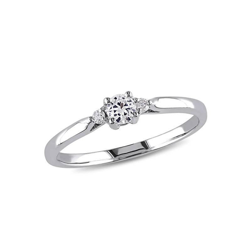 Lab Created White Sapphire &amp; Diamond Ring in Sterling Silver – Image 1 of 4