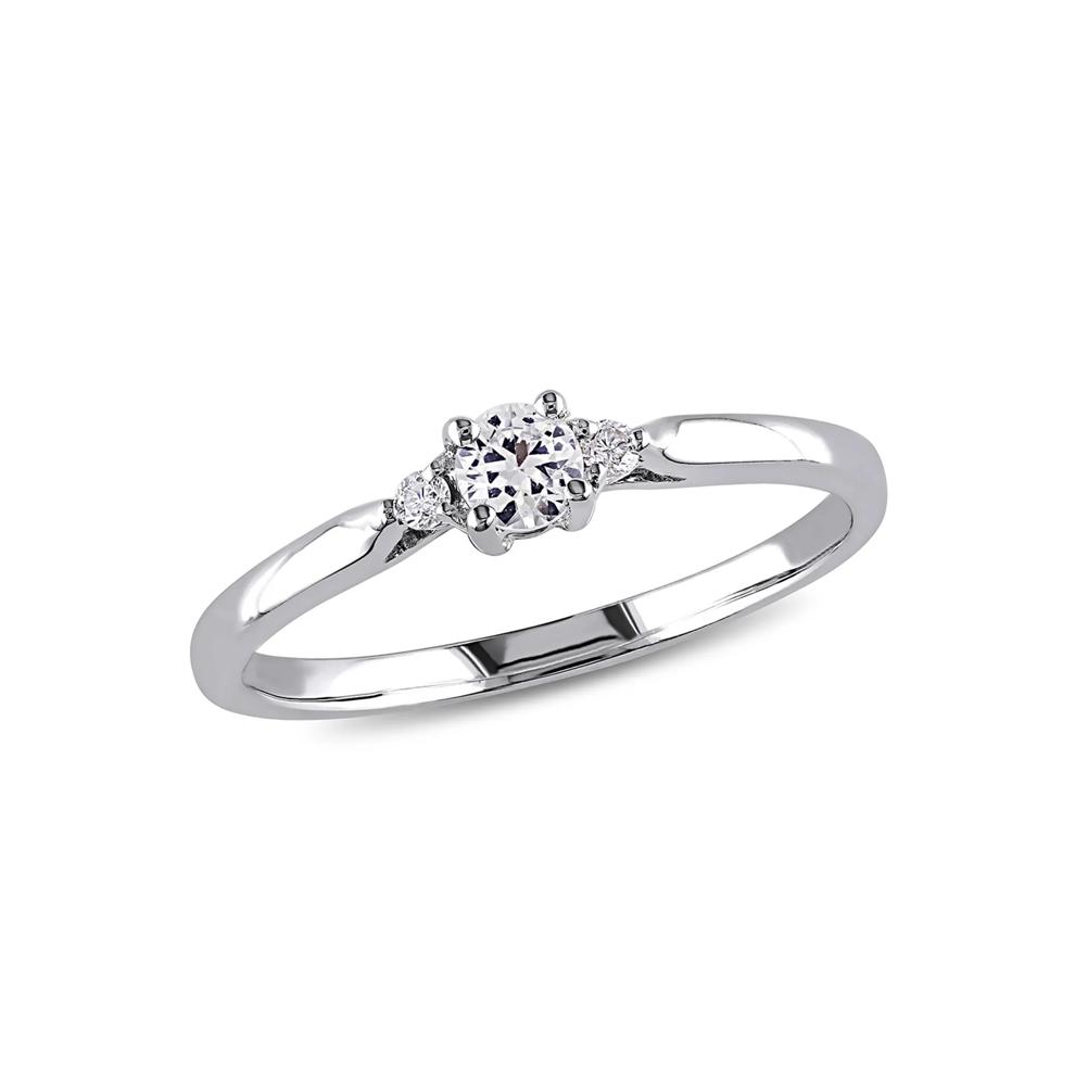 Lab Created White Sapphire &amp; Diamond Ring in Sterling Silver – Image 1 of 4