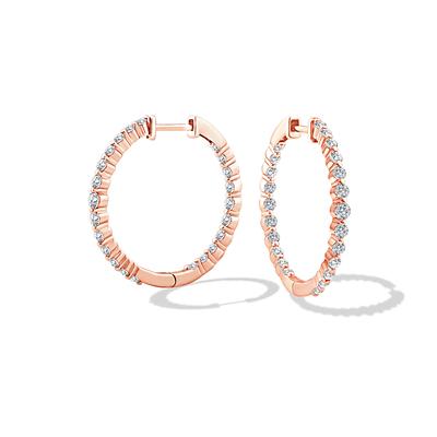 Lab Grown Diamond Shared-Prong Hoop Earrings in 10K Rose Gold (1 ct. tw.)