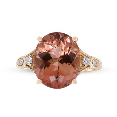 Oval Pink Tourmaline & Round Diamond Ring in 14K Yellow Gold (1/8 ct. tw.)