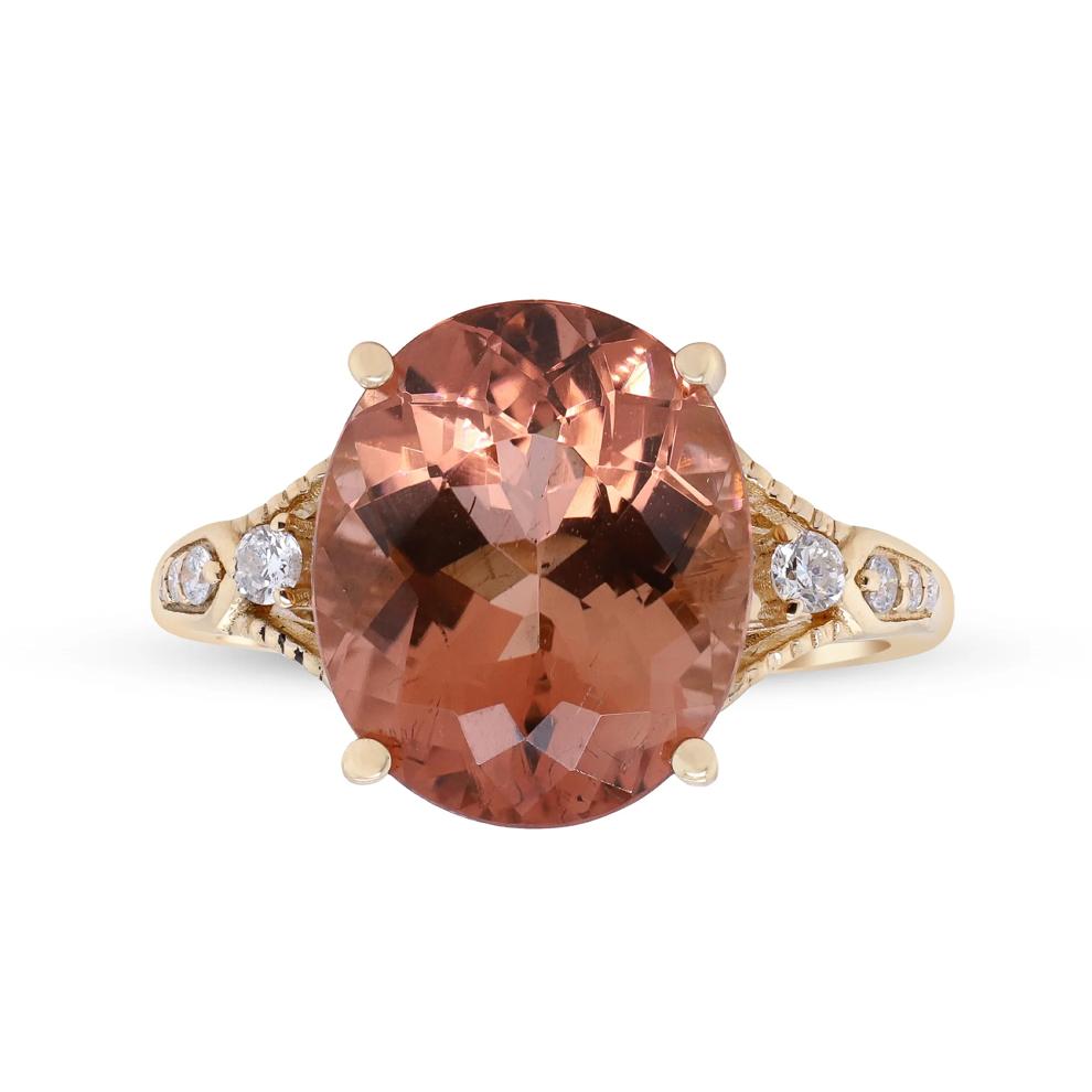Oval Pink Tourmaline &amp; Round Diamond Ring in 14K Yellow Gold (1/8 ct. tw.) – Image 1 of 5