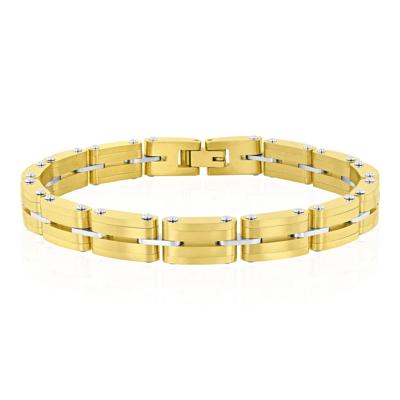 Men's Yellow & White Ion Plated Link Bracelet in Stainless Steel, 8.5"