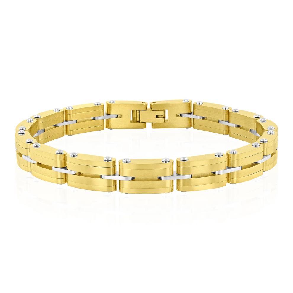 Men's Yellow &amp; White Ion Plated Link Bracelet in Stainless Steel, 8.5" – Image 1 of 3
