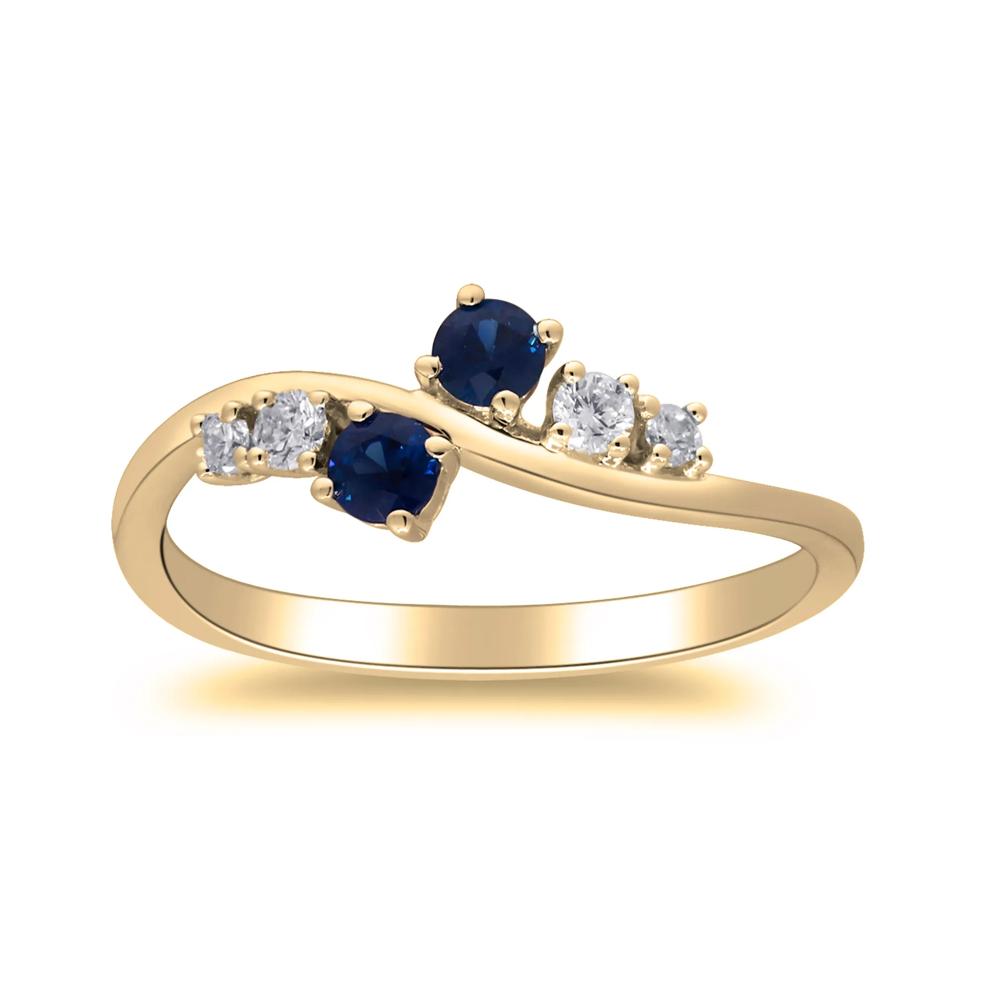 Blue Sapphire &amp; Round Diamond Bypass Ring in 10K Yellow Gold (1/8 ct. tw.) – Image 1 of 4