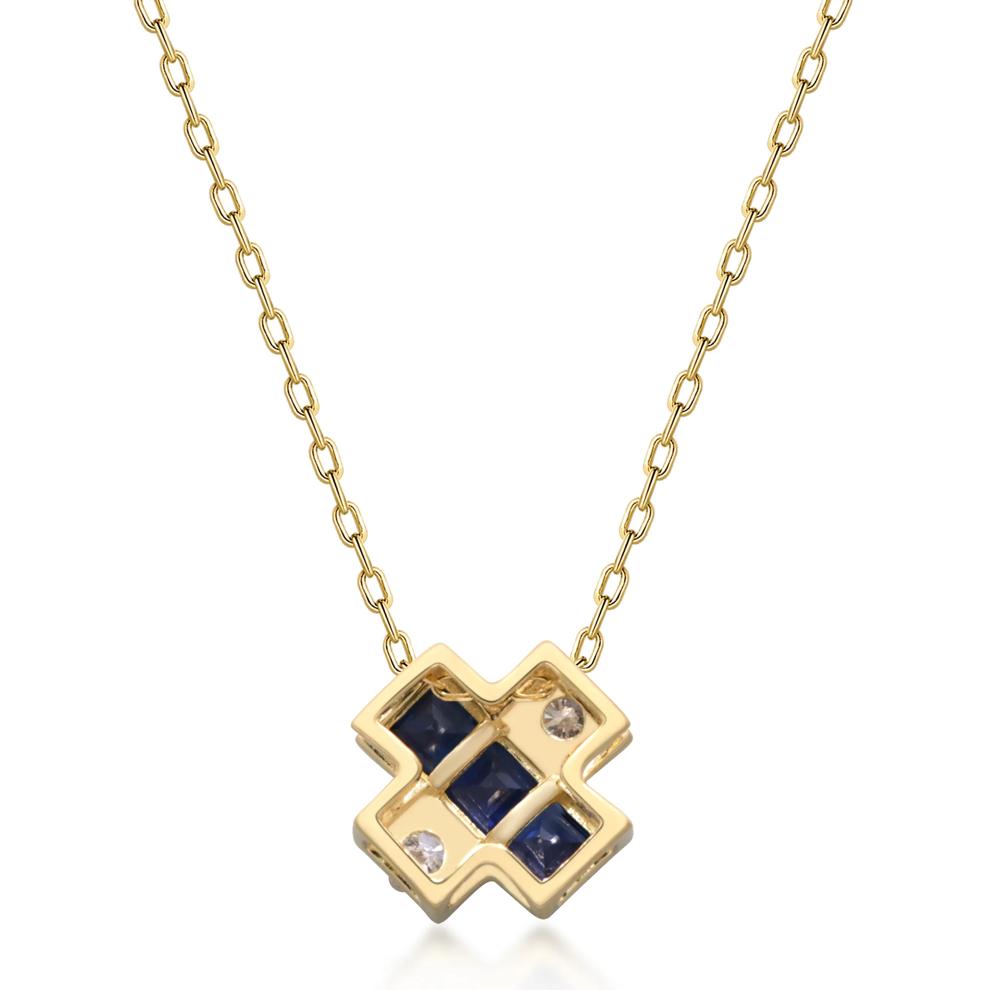 Blue Sapphire &amp; Diamond Accent X Pendant Necklace in 10K Yellow Gold – Image 3 of 4