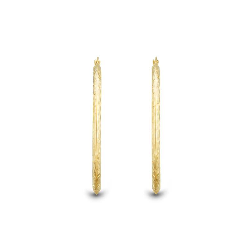 Diamond-Cut Knife Edge Hoop Earrings in 14K Yellow Gold – Image 2 of 2