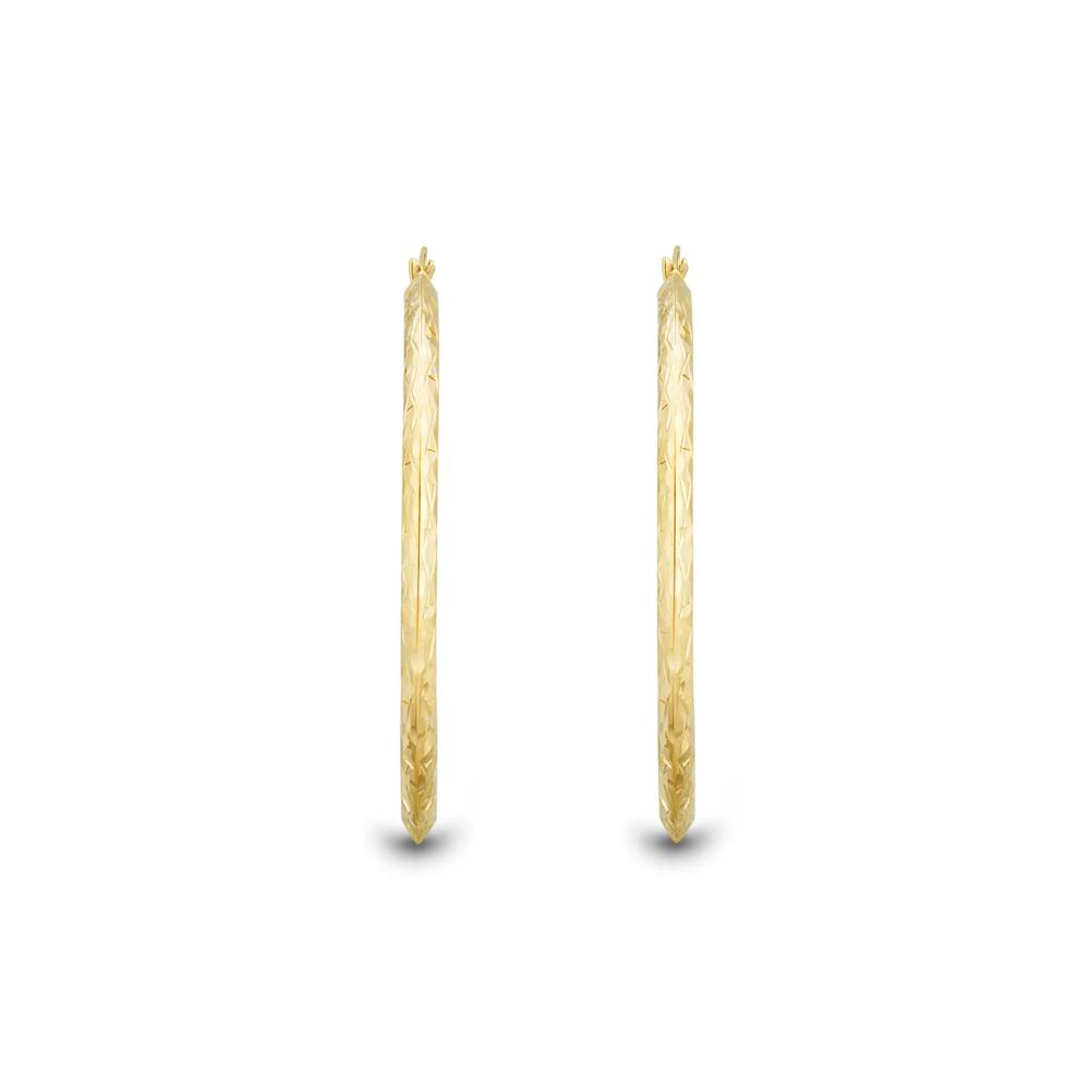 Diamond-Cut Knife Edge Hoop Earrings in 14K Yellow Gold – Image 2 of 2